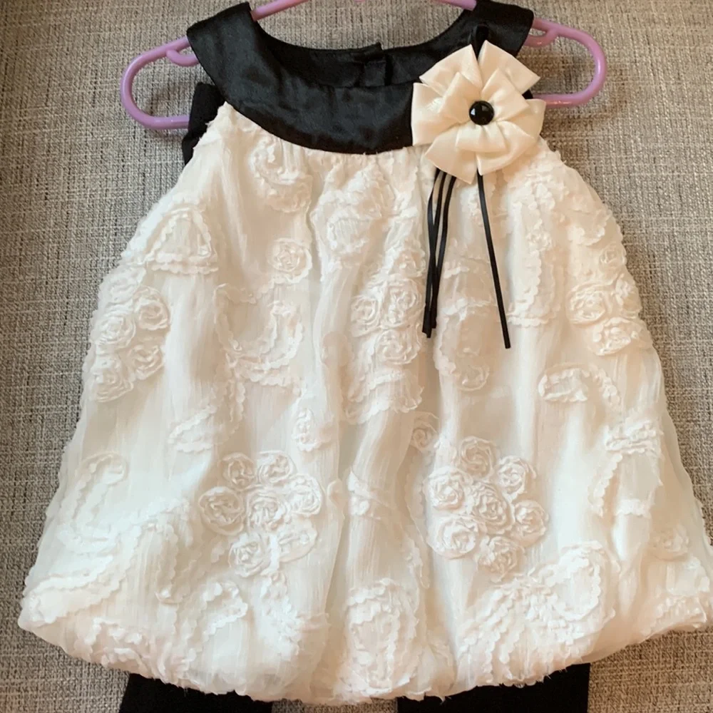 Rare Editions Toddler Top and Leggings, white and black, size 3T